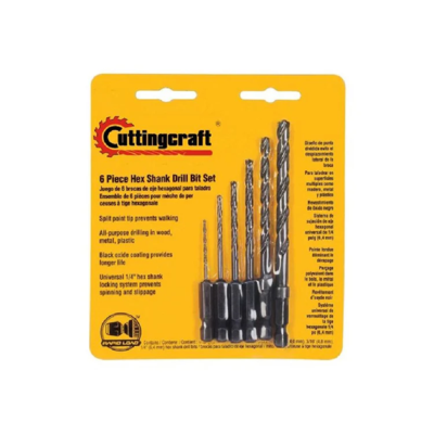 6Pcs Size 1/16"~1/4" HSS Hex Shank Metal Drill Bit Set