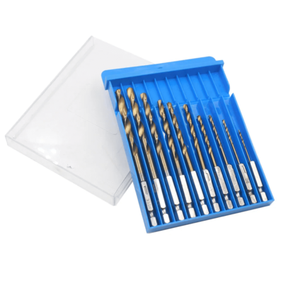 10pc Woodworking Drill Bit 1.5-6.0mm Titanium Plated Hex Shank Twist Drill Set