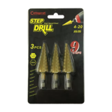 High Speed Steel HSS 3PC 4-20mm Step Drill Bit Set with Blister Card